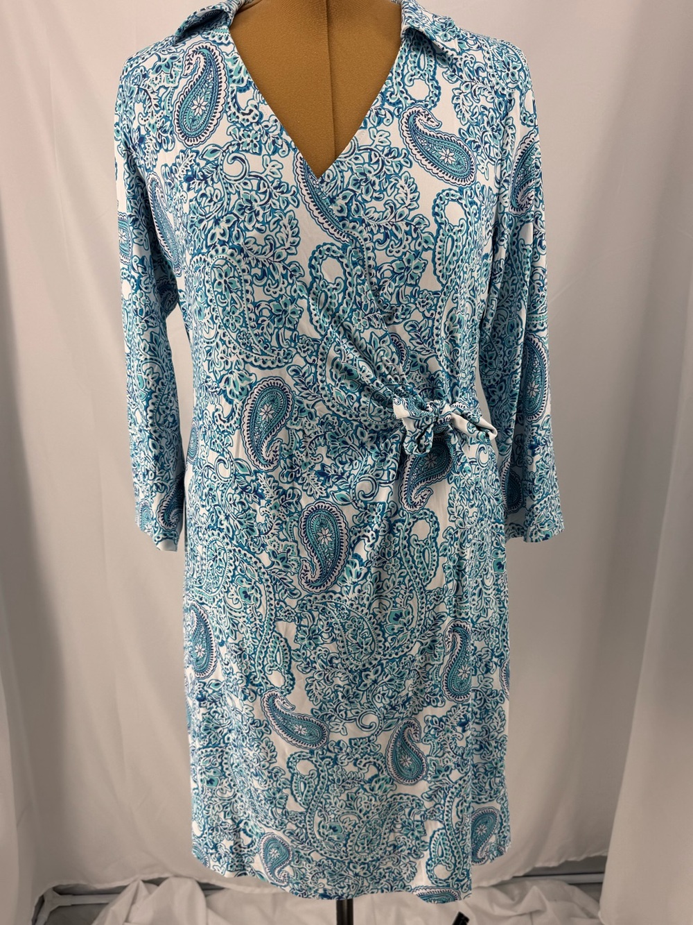 Talbots Blue and White Paisley Wrap Dress 0289